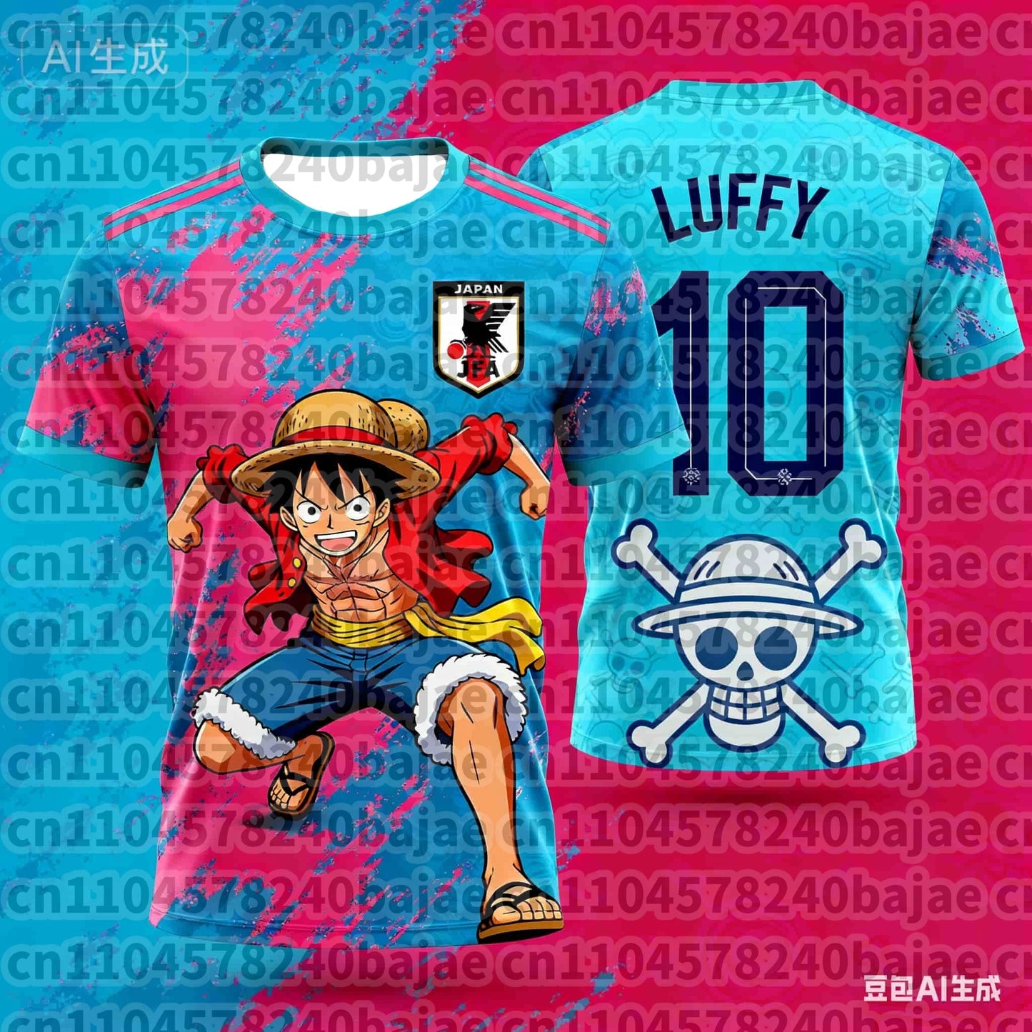 One Piece: Japan Luffy Football Jersey T-shirt Kids Football Special Jersey Kit Adult Men's Quick-Drying Sweatshirt