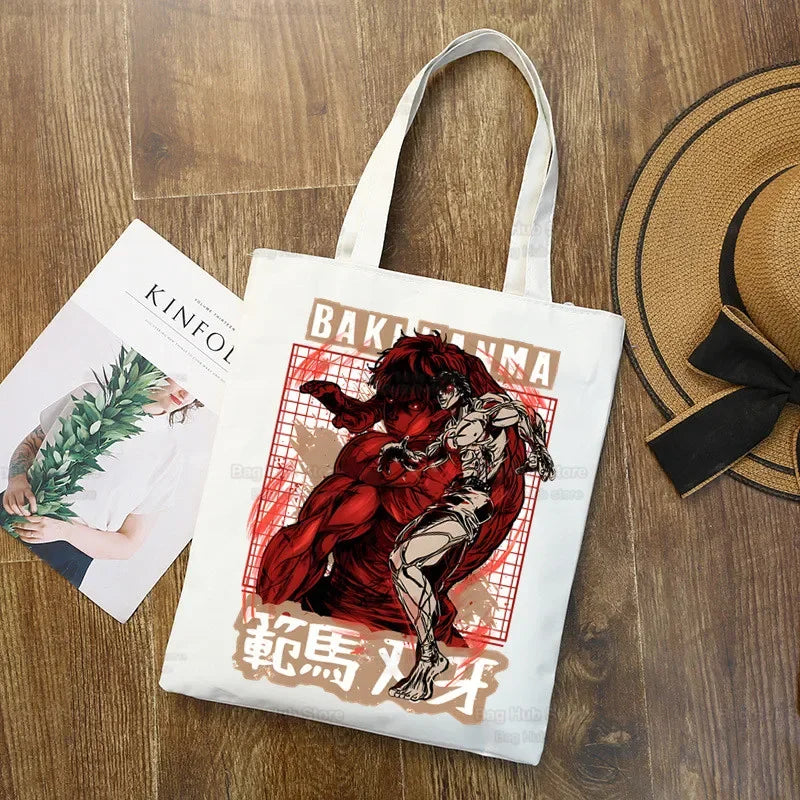 Baki Handbags Canvas The Grappler Anime Tote Bag Shopping Travel Eco Reusable Baki Hanma Shoulder Yujiro Hanma Shopper Bags