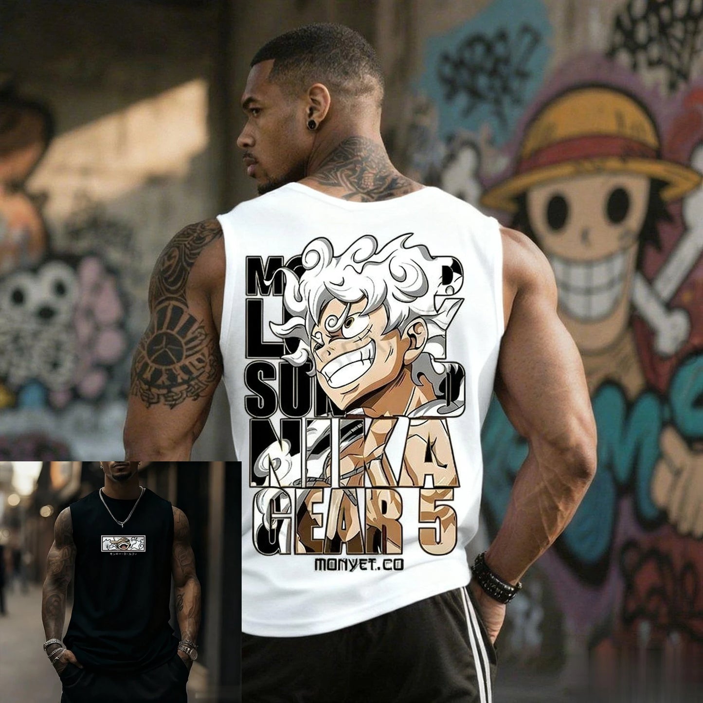 One Piece: Fitness Sleeveless Tank Top Men Anime Luffy Gear 5 Streetwear Summer Casual Gym Vest Workout Bodybuilding Muscle Shirt