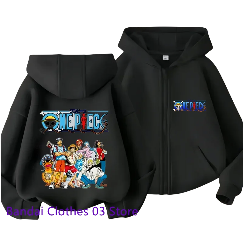 One Piece: (KIDS) Zipper Hoodie Cartoon Luffy Print Autumn/Winter Long-sleeved Sweatshirt Boys And Girl Casual Jacket Top