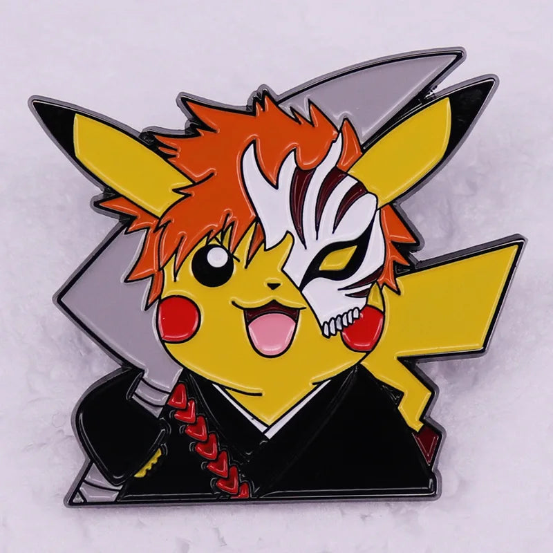 Pokemon - Bleach Mashup: Pikachu Anime Lapel Pins Backpack Jeans Enamel Brooch Pin Women Fashion Jewelry Gifts Bleach Mask Cartoon Badges