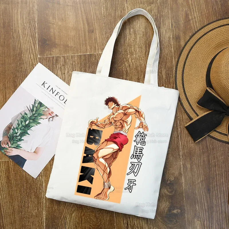 Baki Handbags Canvas The Grappler Anime Tote Bag Shopping Travel Eco Reusable Baki Hanma Shoulder Yujiro Hanma Shopper Bags