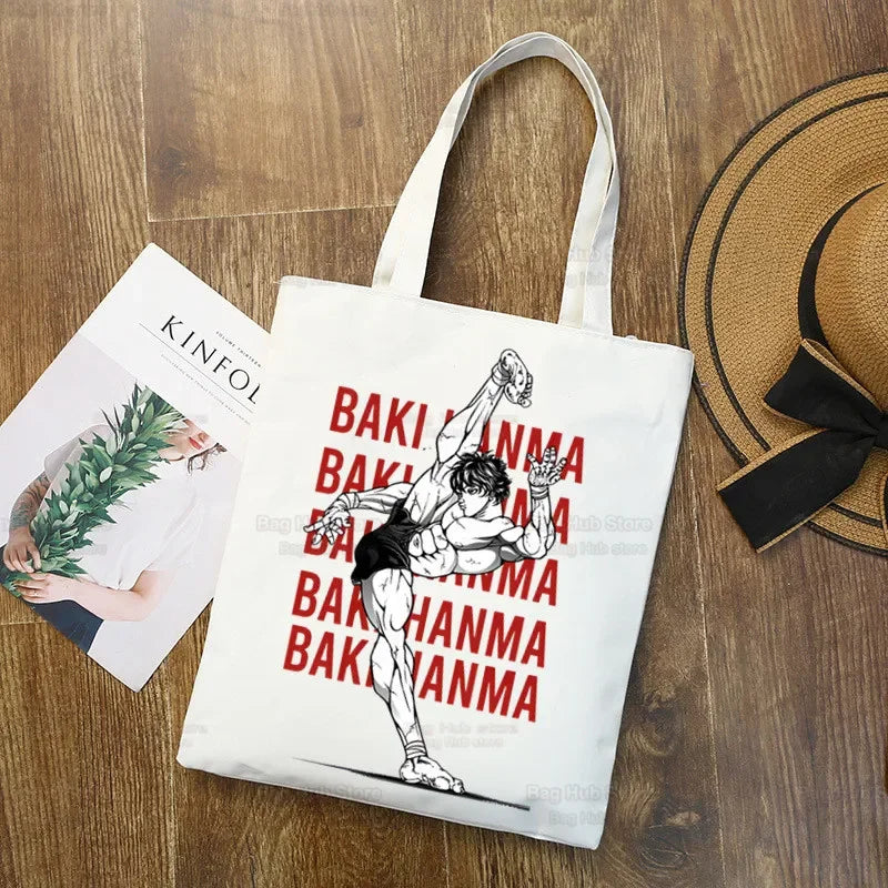 Baki Handbags Canvas The Grappler Anime Tote Bag Shopping Travel Eco Reusable Baki Hanma Shoulder Yujiro Hanma Shopper Bags