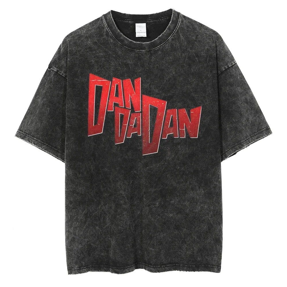 Dandadan :26 Anime Okarun Ken Takakura Print Washed Tshirt Men Manga Vintage T-shirts Oversized Cotton T Shirt Harajuku Male Tops