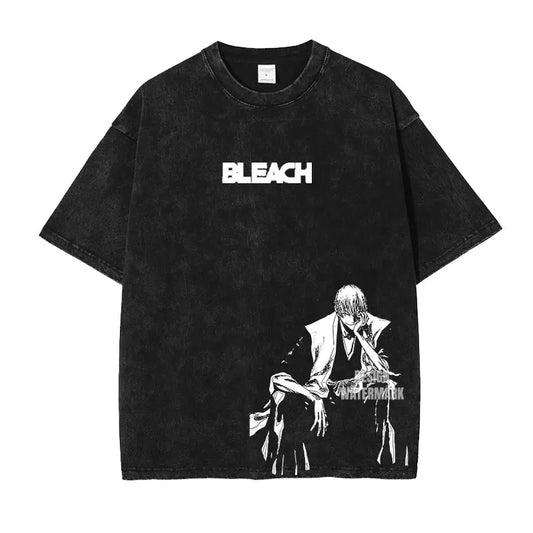 Bleach: Zaraki Kenpachi T Shirts Oversized Vintage Washed  T-shirt Manga Kurosaki Ichigo T Shirt Renji Uryuu Tops Tees Man