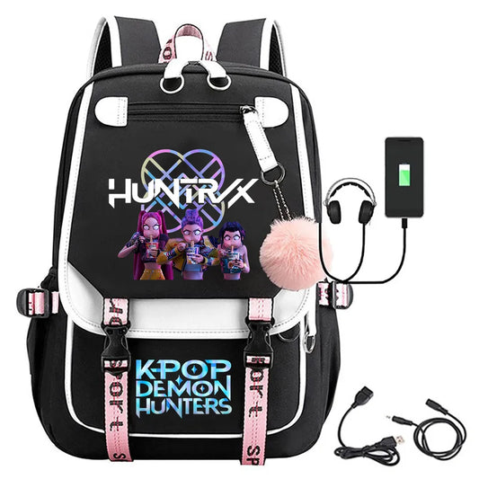 K-Pop Demon Hunters Teenager- Movie Backpack for Kawaii School Bookbag USB Charging Large Capacity Travel Slayer Rucksack