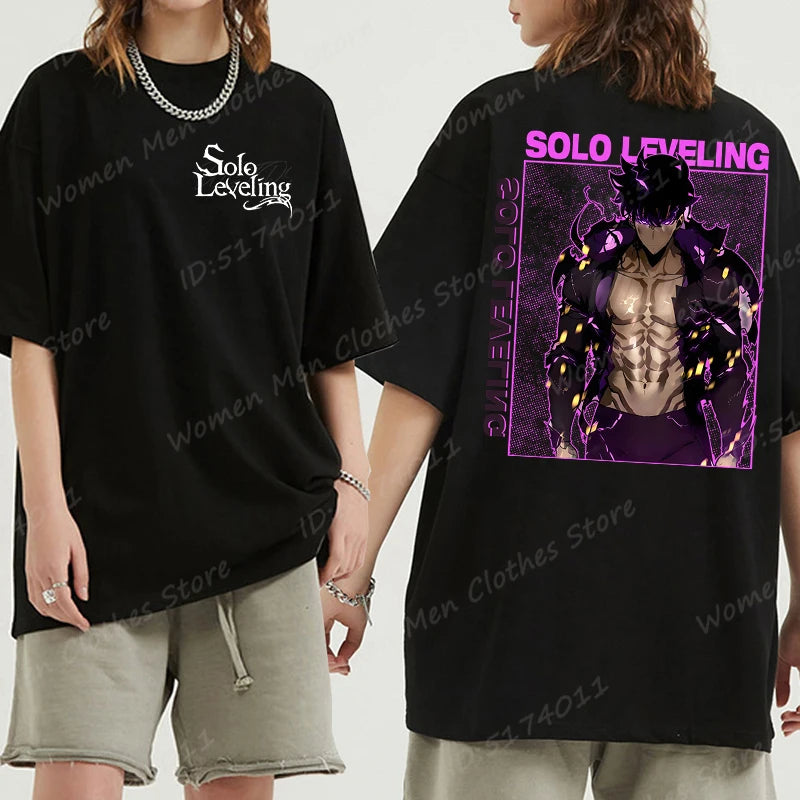 Solo Leveling: Sung Jin Woo T-shirts For Men/Women Summer Short Sleeve Cotton Oversized T-shirt Anime Lover Gift Tshirt Top