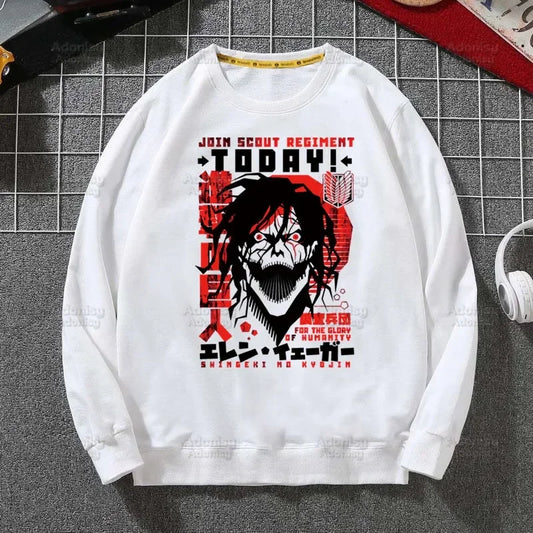 Attack on Titan Fleece Sweatshirts Harajuku Streetwear Autumn Spring Shingeki No Kyojin Anime O Neck Pullover Hoody Mens