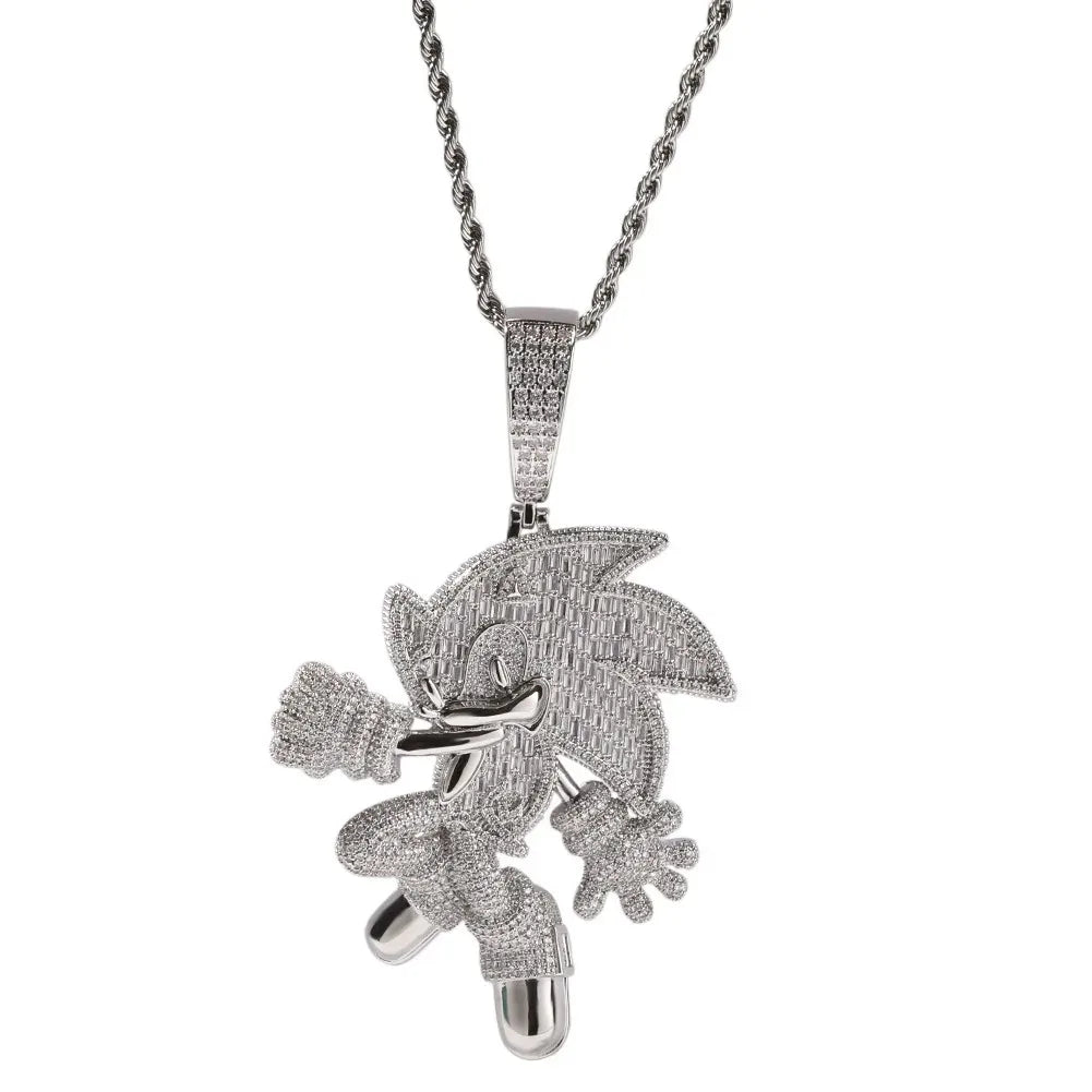 Sonic The Hedgehog: Stone Blue Cubic Zirconia Solid Back Necklace Pendant Necklace Fashion Charm Jewelry