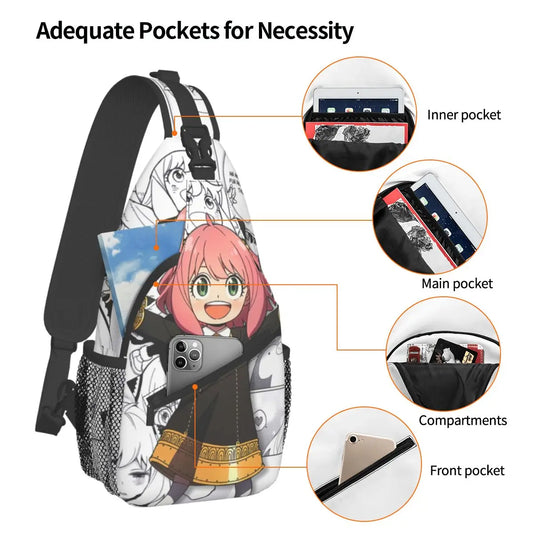 Spy X Family: Crossbody Sling Bag Small Chest Bag Anime Anya Forger Shoulder Backpack Daypack for Hiking Travel Travel Pack
