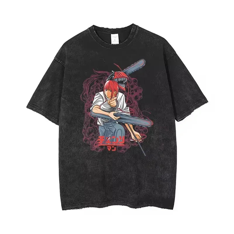 Chainsaw Man: Acid Tshirt Retro Vintage Washed Printed Graphic T Shirt Men Harajuku Cotton Casual Short Sleeve Tshirt Tops