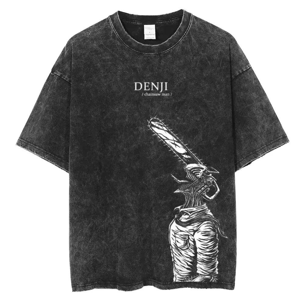 Chainsaw Man: Acid Tshirt Retro Vintage Washed Printed Graphic T Shirt Men Harajuku Cotton Casual Short Sleeve Tshirt Tops