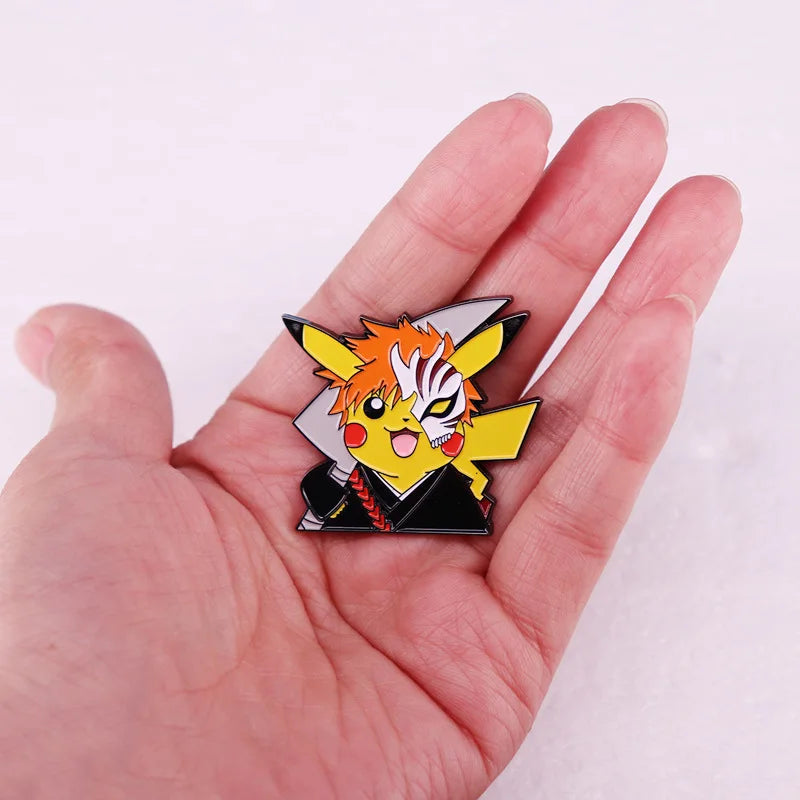 Pokemon - Bleach Mashup: Pikachu Anime Lapel Pins Backpack Jeans Enamel Brooch Pin Women Fashion Jewelry Gifts Bleach Mask Cartoon Badges