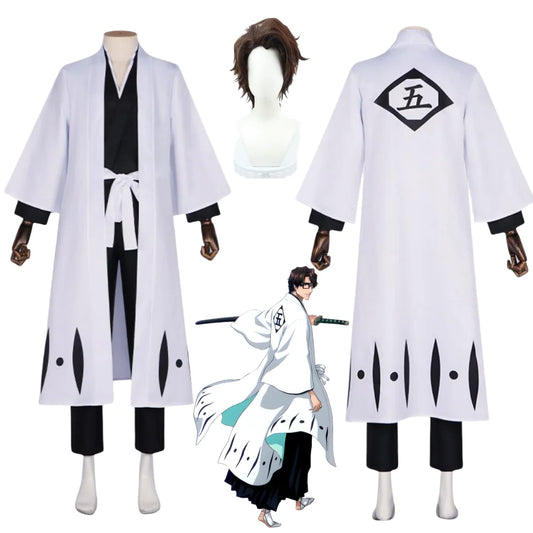 Bleach :Aizen Sousuke Cosplay Costume Wig Sets Bleach Thousand Year Blood War Gotei 13 Team 5 Captain Robe Kimono Outfits