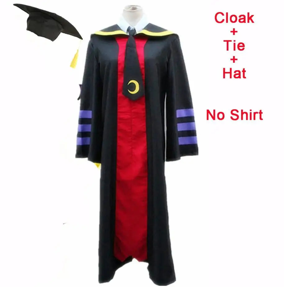 Assassination Classroom: Korosensei Cosplay Costume Cloak Cape Robe Tie Hat Party Suit Teacher School Uniform Women Men