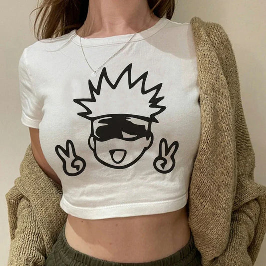 Jujutsu Kaisen: T Shirt Gojo Satoru Tops Yuji Itadori Cropped Tees T-shirt