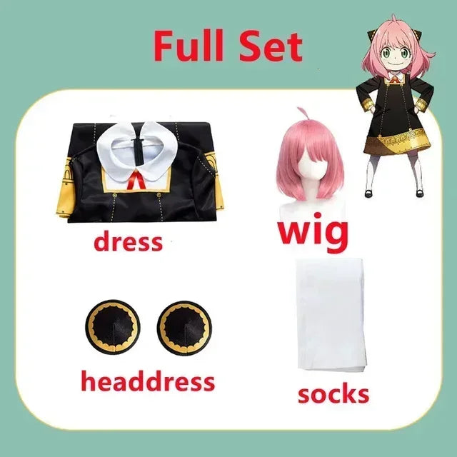 Spy X Family: Anya Forger Cosplay Costumes Children Halloween Ania Cosplay Uniform Wig Christmas Gift For Kid