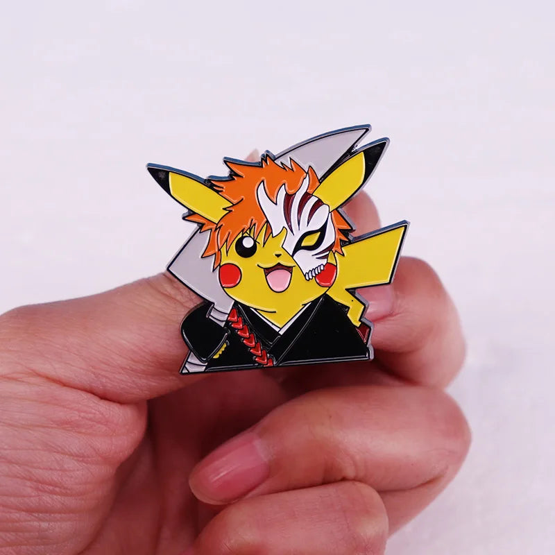 Pokemon - Bleach Mashup: Pikachu Anime Lapel Pins Backpack Jeans Enamel Brooch Pin Women Fashion Jewelry Gifts Bleach Mask Cartoon Badges