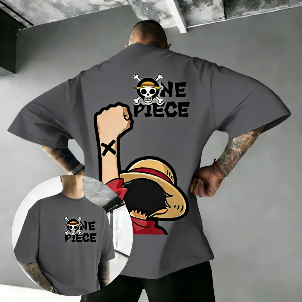 One Piece: Luffy Unisex Pure Cotton T-shirt 2026 Summer Hot Anime Print American Loose Casual Parent-child Short Sleeved Top