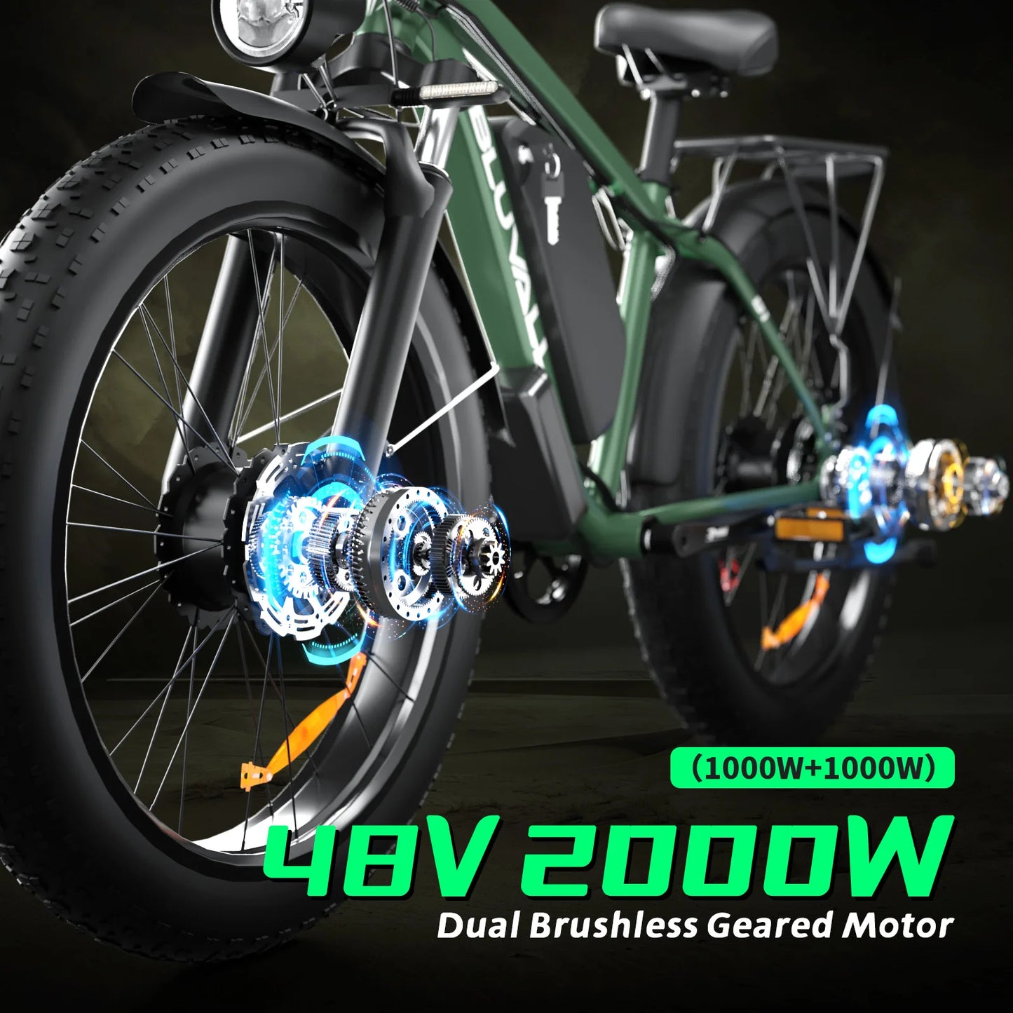 Yowamishi Pedal: BLVALL B1 48V 2000W Full Suspension E-Bike CE Certified 26 Inch Fat Tires Hidden Dual Battery Snow Beach Electric Bicycle