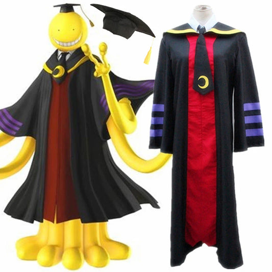 Assassination Classroom: Korosensei Cosplay Costume Cloak Cape Robe Tie Hat Party Suit Teacher School Uniform Women Men