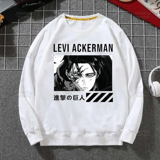 Anime Attack On Titan: Hoodies Autumn Hooded Sweatshirt Levi Ackerman Eye Men Hip Hop Hoodie Classic Hoody Pullover Tops white