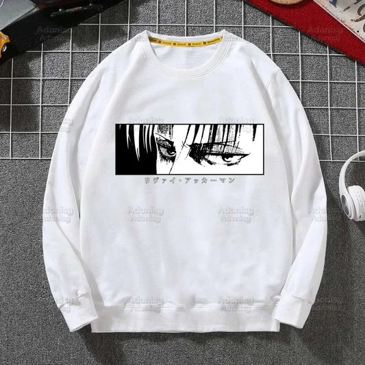 Anime Attack On Titan: Hoodies Autumn Hooded Sweatshirt Levi Ackerman Eye Men Hip Hop Hoodie Classic Hoody Pullover Tops white