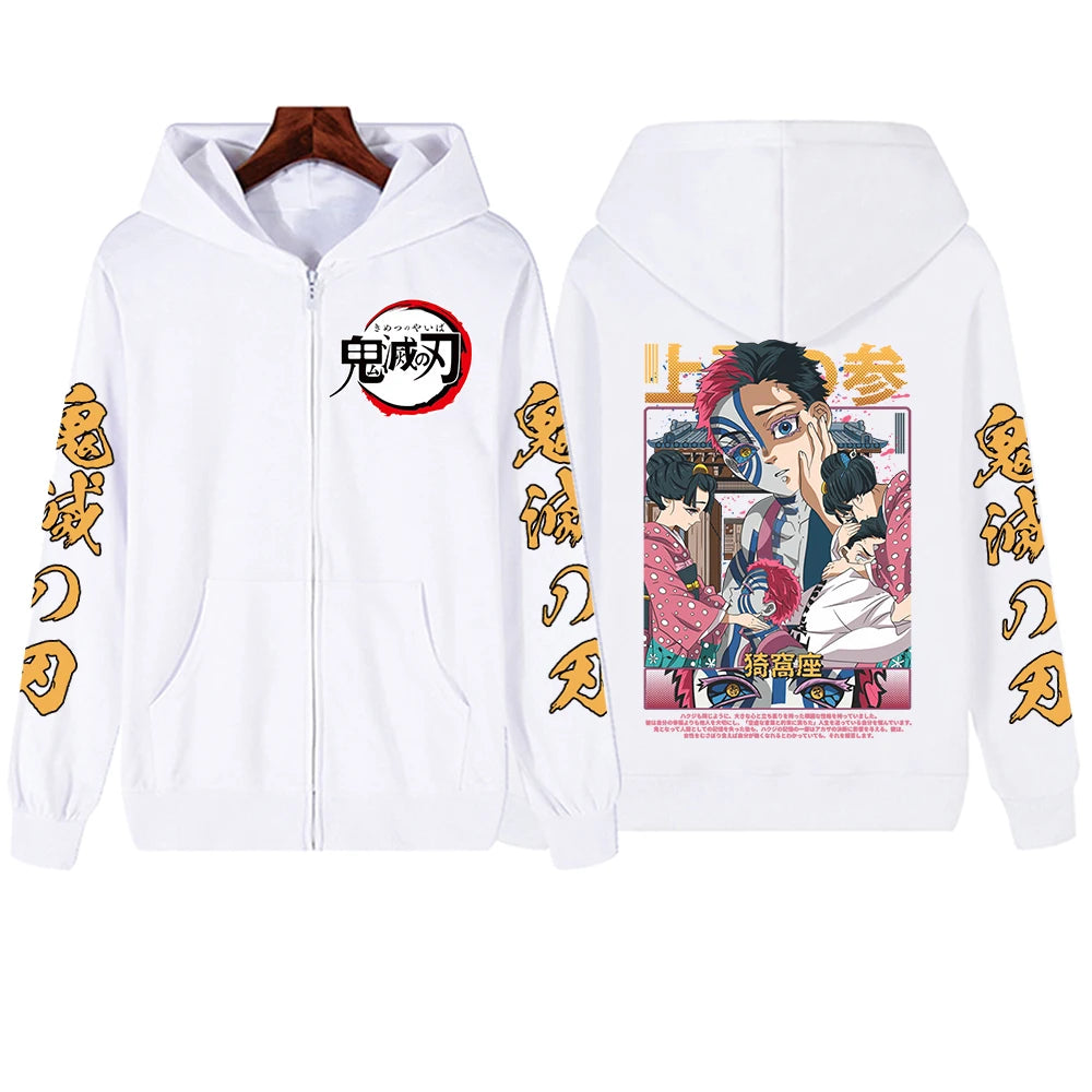 Demon Slayer: Akaza Zipper Hoodie Harajuku Hip Hop Pullover Tops Sweatshirt Gift