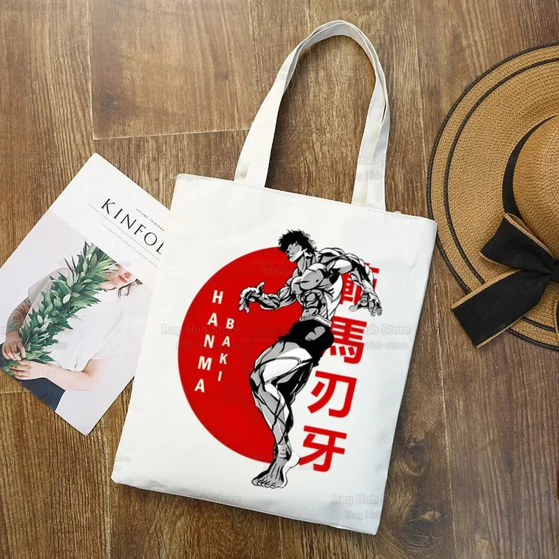 Baki Handbags Canvas The Grappler Anime Tote Bag Shopping Travel Eco Reusable Baki Hanma Shoulder Yujiro Hanma Shopper Bags
