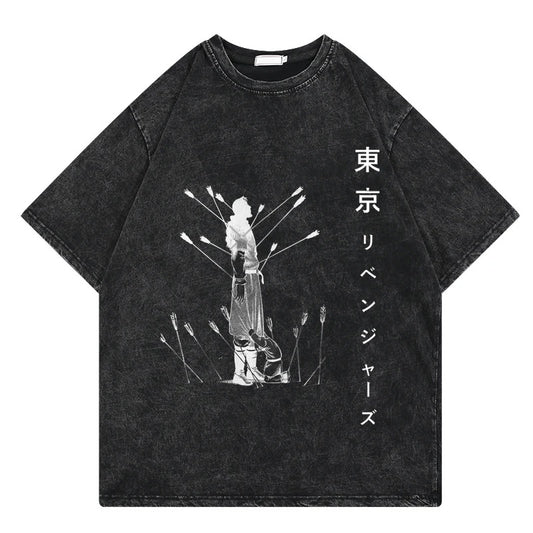 Vinland Saga: Vintage Washed Tshirt Graphic Print Hip Hop Streetwear Loose Y2k Summer Short Sleeve Harajuku 100% Cotton Top