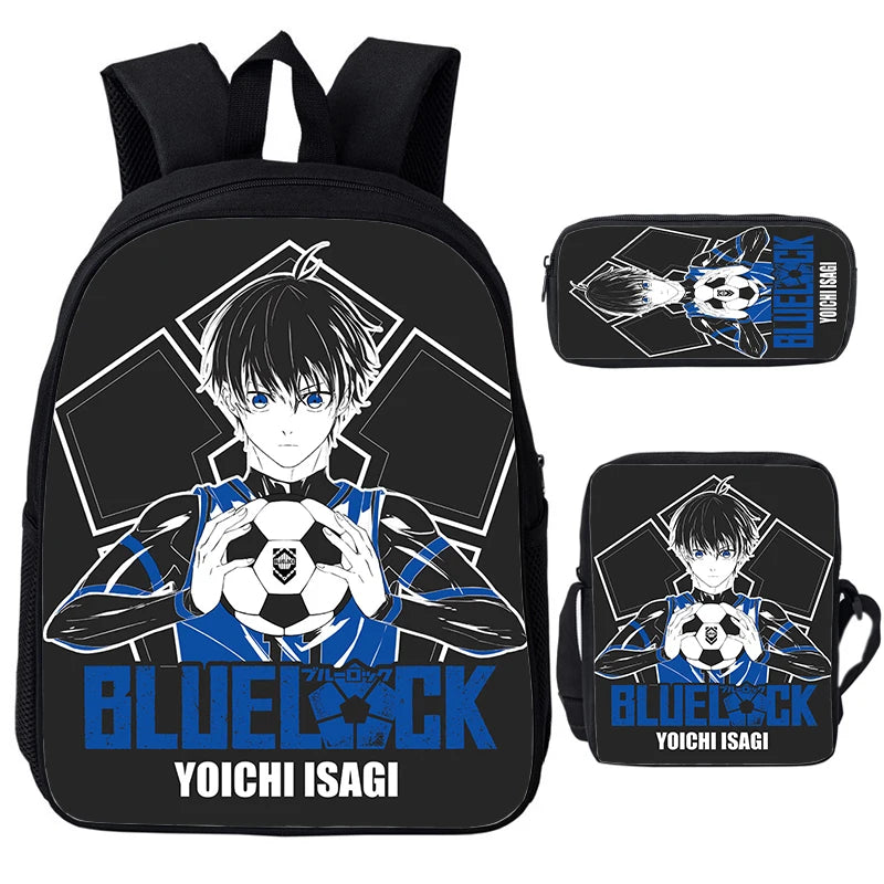 Blue Lock: Isagi Yoichi Backpack Shoulder Bag Pencil Case 3Pcs Set Waterproof Boys Girls Students School Bags Child Bookbag