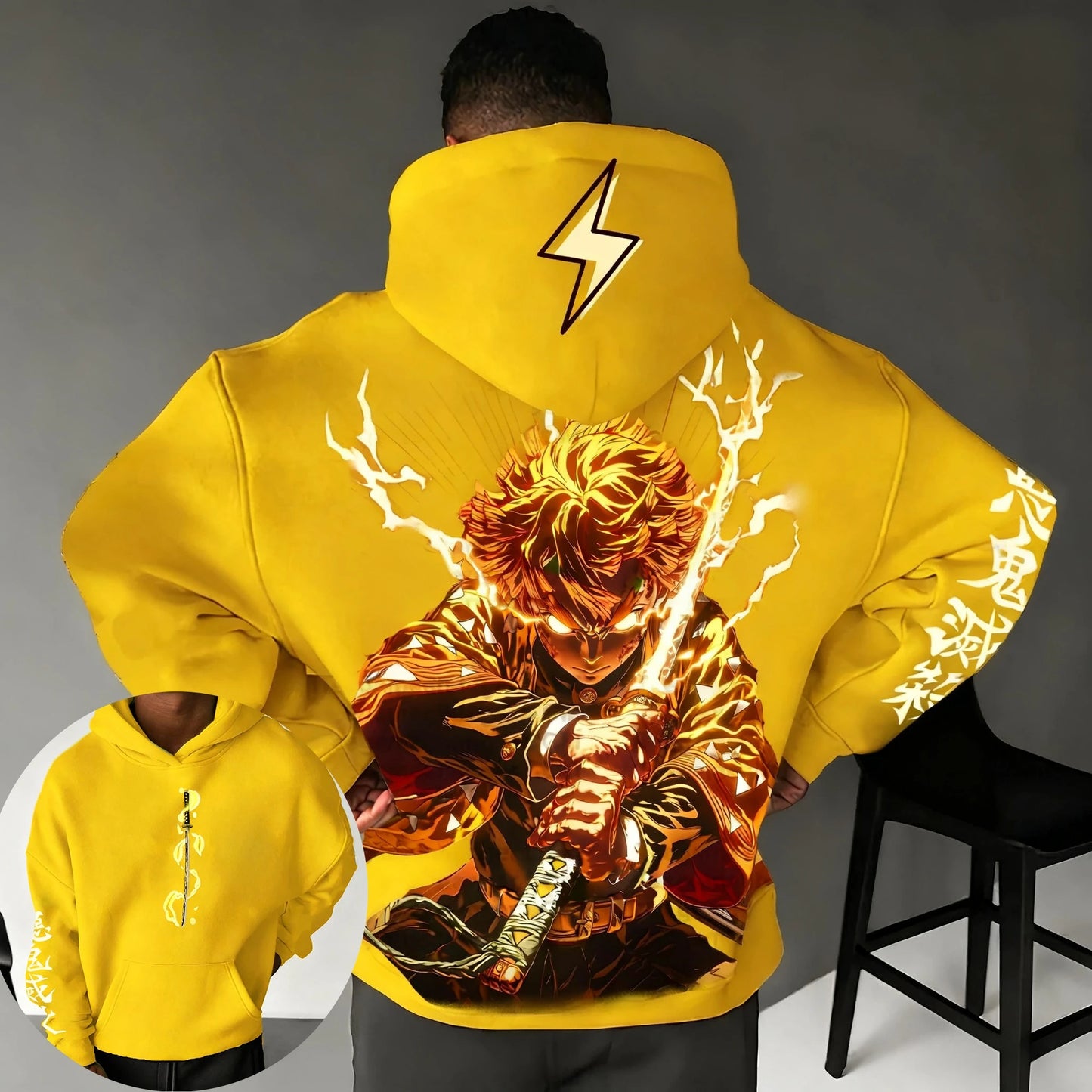 Demon Slayer: Yellow Hoodie 2025 Men's Autumn/Winter New Agatsuma Zenitsu Printed Casual Loose Parent Child Sweater Top