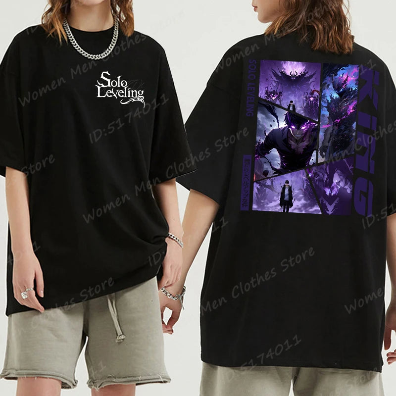 Solo Leveling: Sung Jin Woo T-shirts For Men/Women Summer Short Sleeve Cotton Oversized T-shirt Anime Lover Gift Tshirt Top