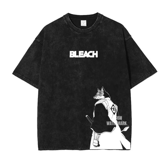Bleach: Zaraki Kenpachi T Shirts Oversized Vintage Washed  T-shirt Manga Kurosaki Ichigo T Shirt Renji Uryuu Tops Tees Man