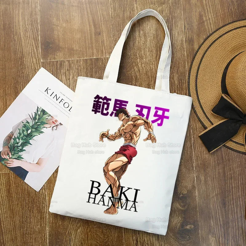 Baki Handbags Canvas The Grappler Anime Tote Bag Shopping Travel Eco Reusable Baki Hanma Shoulder Yujiro Hanma Shopper Bags