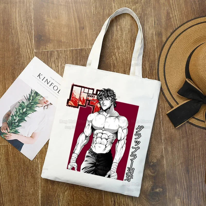Baki Handbags Canvas The Grappler Anime Tote Bag Shopping Travel Eco Reusable Baki Hanma Shoulder Yujiro Hanma Shopper Bags