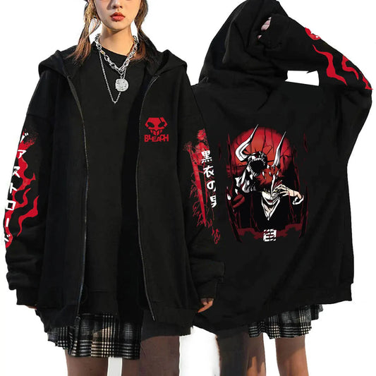 Bleach: Kurosaki Ichigo Printed Hooded Men Women Zip Up Hoodies Casual Loose Sweatshirt Harajuku Unisex Zipper Jacket