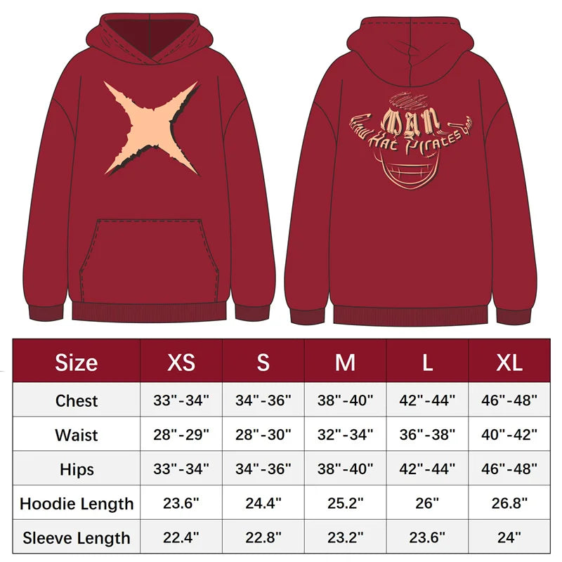 One Piece: DAZCOS Luffy Red Hoodie Polyester Luffy Printed Hoodie Cosplay Men Red Hoodie Pullover Costume with Pocket Daily Casual Wear