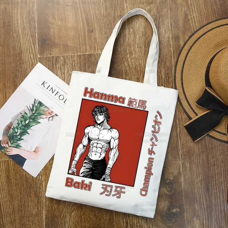 Baki Handbags Canvas The Grappler Anime Tote Bag Shopping Travel Eco Reusable Baki Hanma Shoulder Yujiro Hanma Shopper Bags