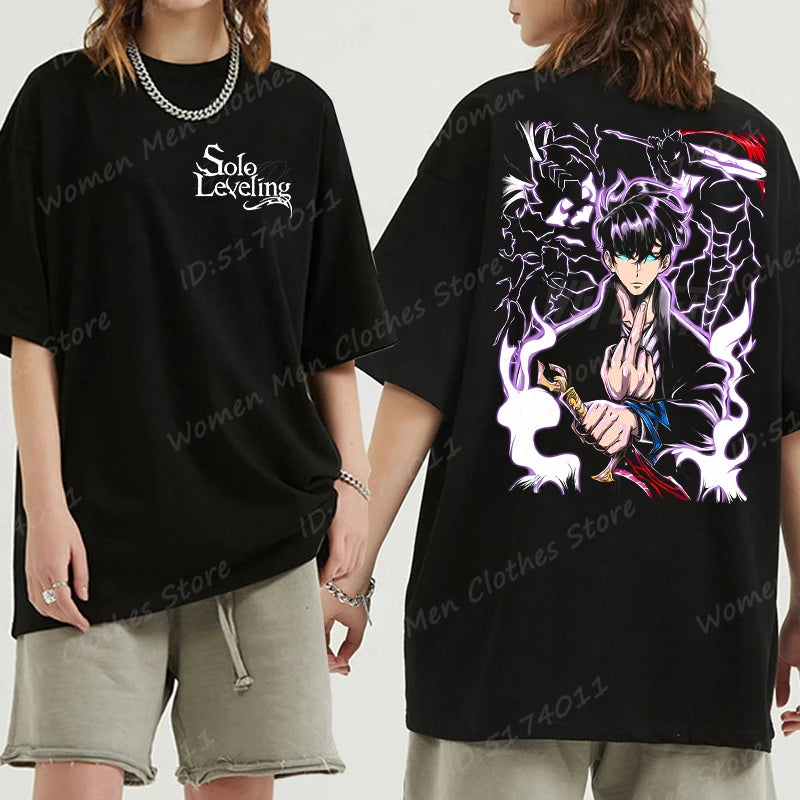 Solo Leveling: Sung Jin Woo T-shirts For Men/Women Summer Short Sleeve Cotton Oversized T-shirt Anime Lover Gift Tshirt Top