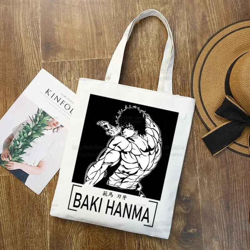 Baki Handbags Canvas The Grappler Anime Tote Bag Shopping Travel Eco Reusable Baki Hanma Shoulder Yujiro Hanma Shopper Bags