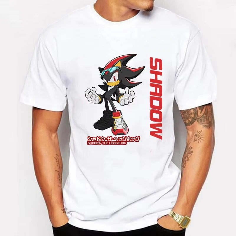 Sonic The Hedgehog: Adult Cotton T-shirt Fashion Printed Top Anime Clothes Short Sleeve Clothing Shadow The Hedgehog