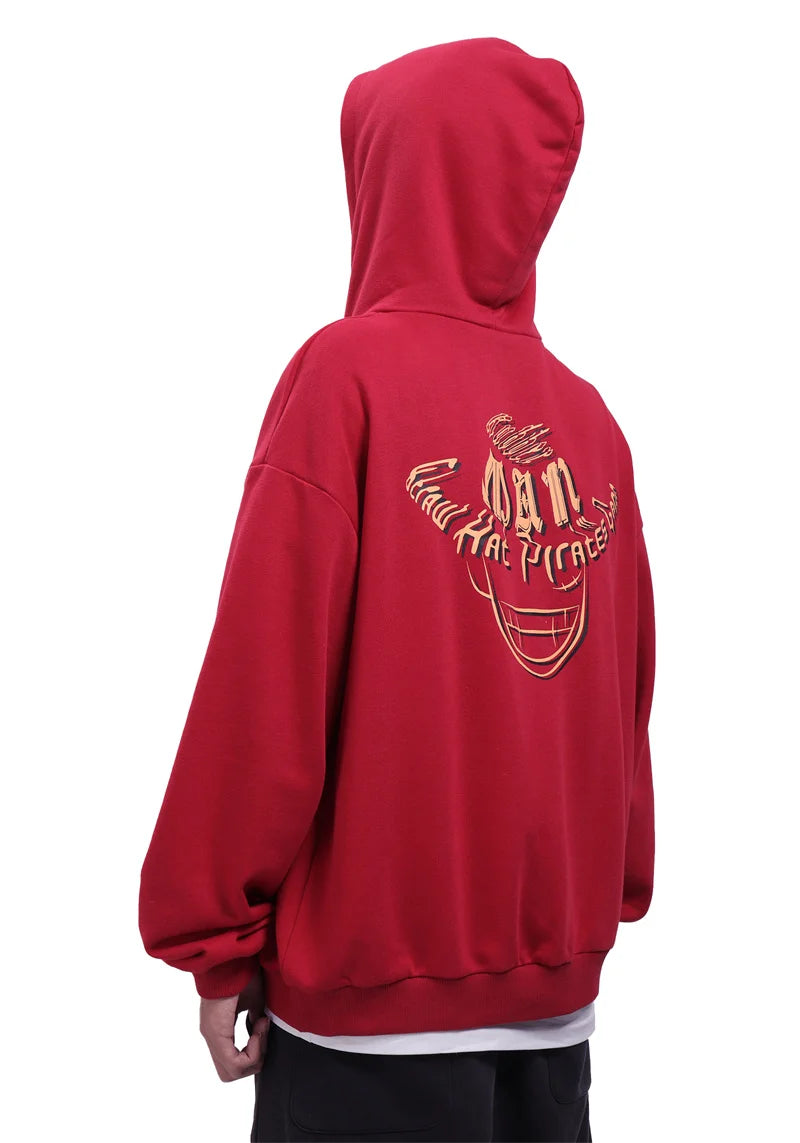 One Piece: DAZCOS Luffy Red Hoodie Polyester Luffy Printed Hoodie Cosplay Men Red Hoodie Pullover Costume with Pocket Daily Casual Wear
