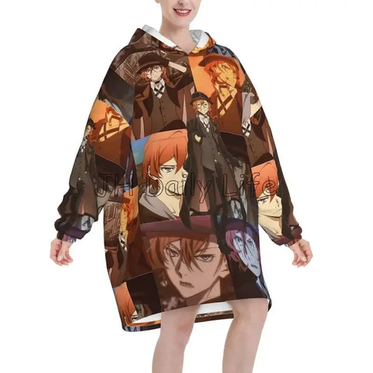 Bungo Stray Dogs: Nakajima Atsushi TV Series Chuuya Nakahara Wearable Blanket Oversized Hoodie Blanket Warm Pullover Sweatshirt