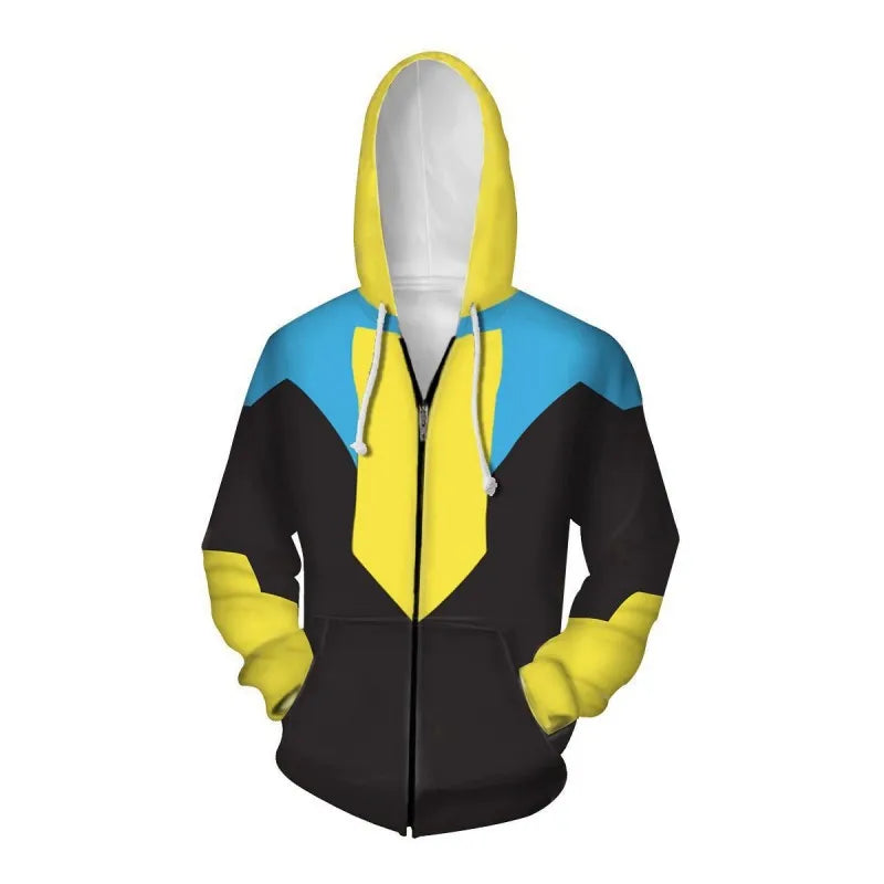 Invincible: Color Block Hoodies for Men Long Sleeve Pullover Sweatshirt with Pockets 3D Printed Casual Streetwear Zipper Jacket