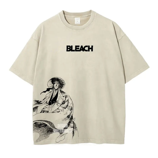 Bleach: Zaraki Kenpachi T Shirts Oversized Vintage Washed  T-shirt Manga Kurosaki Ichigo T Shirt Renji Uryuu Tops Tees Man