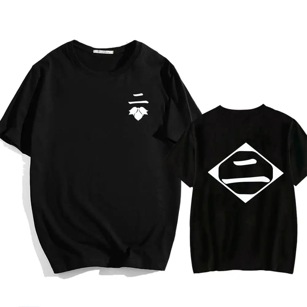 Bleach: Soul Society Print T-shirt Oversized Casual Cotton Black and White Short Sleeves Men's Clothing