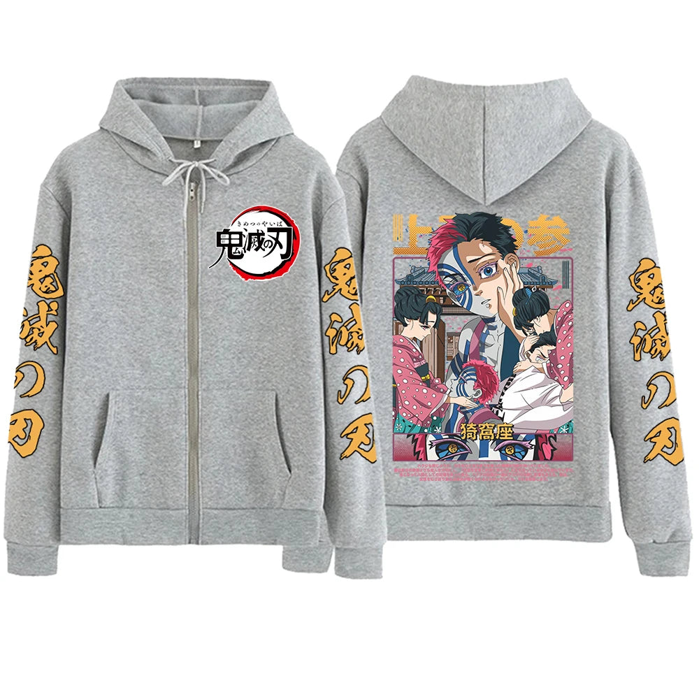 Demon Slayer: Akaza Zipper Hoodie Harajuku Hip Hop Pullover Tops Sweatshirt Gift
