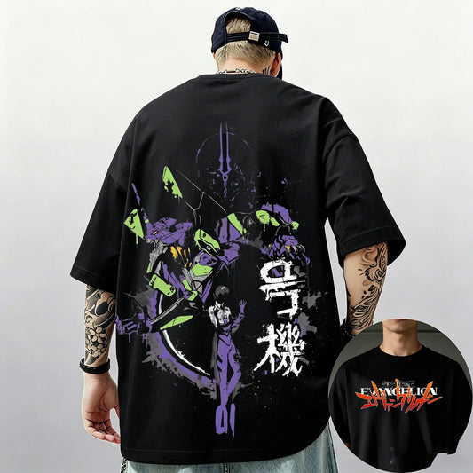 Evangelion: Pattern Street Style Print Short-Sleeve T-Shirt, Y2K Style, Suitable for Both Men and Women