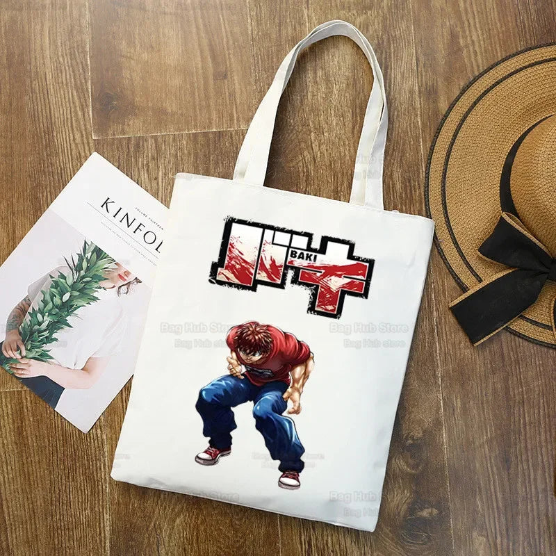 Baki Handbags Canvas The Grappler Anime Tote Bag Shopping Travel Eco Reusable Baki Hanma Shoulder Yujiro Hanma Shopper Bags